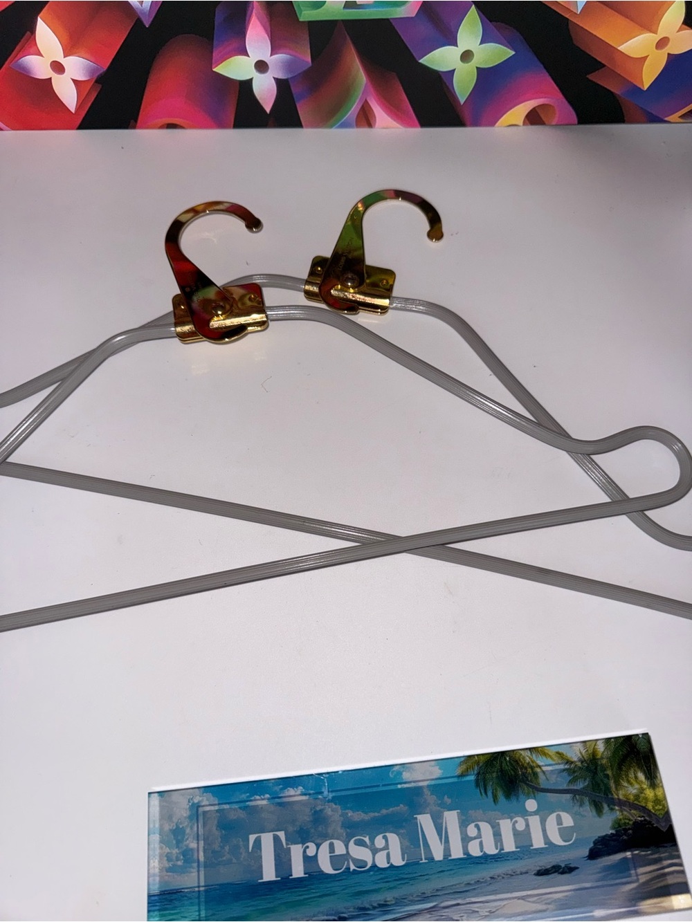 Louis Vuitton White Hangers with Gold Hooks (Pair)